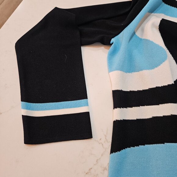 Ming Wang Cardigan Jacket Size Medium Black Blue White Knit Quiet Luxury - Picture 3 of 10